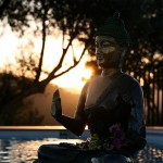 The sunset over the pool at Can Skye - Harmonic's Ibiza Yoga Retreat villa